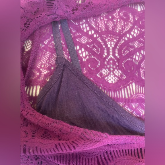 y2k free people magenta mesh & lace fit & flare long sleeve dress sz. xs - Picture 11 of 16